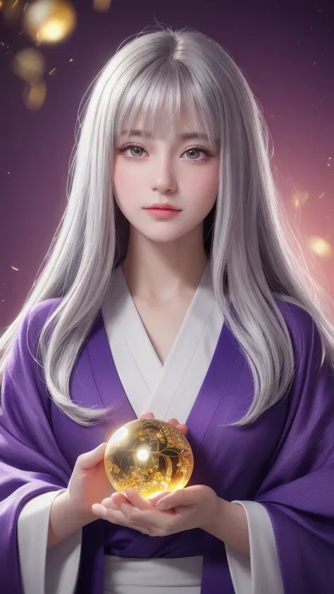 (masterpiece:1.3), (8k, Realistic, RAW Photos, Best Quality:1.4), (One Girl), Beautiful Face, (Realistic Face), (Long Hair), (Silver hair, close to gray, Shiny Hair, Beautiful straight hair), (Even bangs), (Sharp bangs), Straight Hairstyles, Realistic eyes...