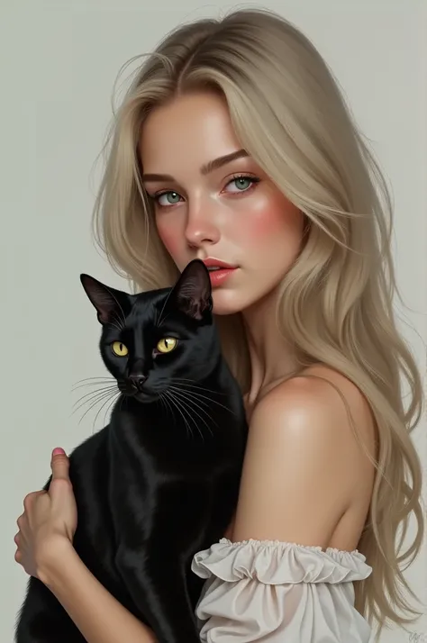 White girl with black cat