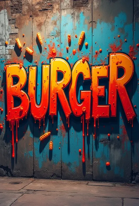 Graffiti drawing of fast food words  burger