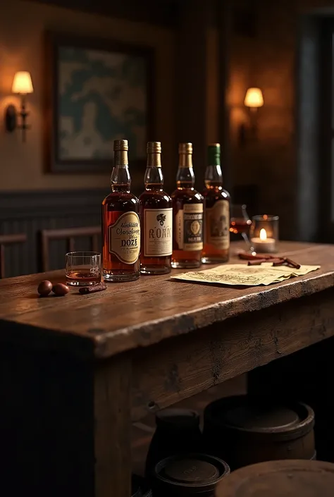 Table with several bottles of rum 