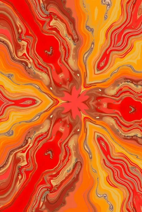 Flat image marbled in red color, orange, yellow and silver