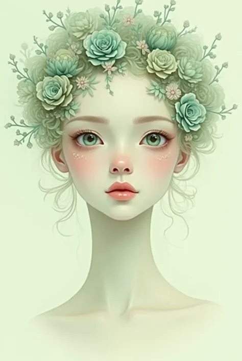 (masterpiece, Best quality:1.2), , Alone, Front view beautiful face，Red Minimalist Art Nouveau，Illustration style，Pale green and white