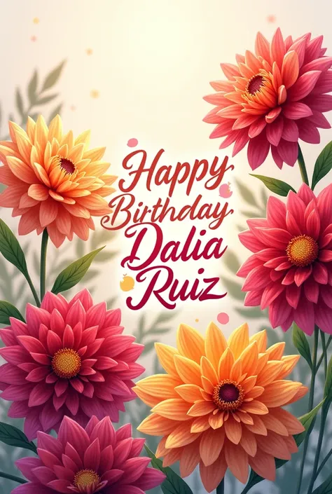 Happy birthday phrase with colorful dahlia flowers With the name DALIA RUIZ