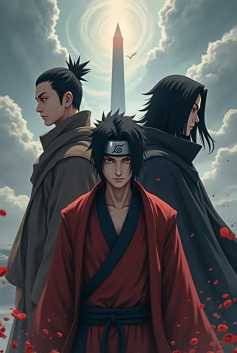 Draw a trio picture of Hashirama Senju, Madara Uchiha and Itachi Uchiha
