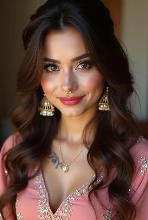 Bridal brown shining hair, (RAW photo), (realism: 1.8), (gloss red lipstick, big and thick lips , lips details, many eyelashes, dark black eye shadow, shy, blushing, high quality, high resolution, depth of field, chromatic aberration, caustic, wide light, ...