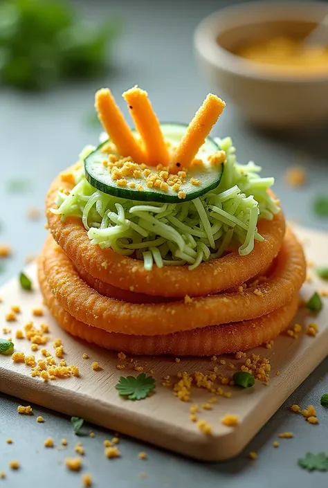 Picture of a Diana churro with grated cucumber and taquis 
