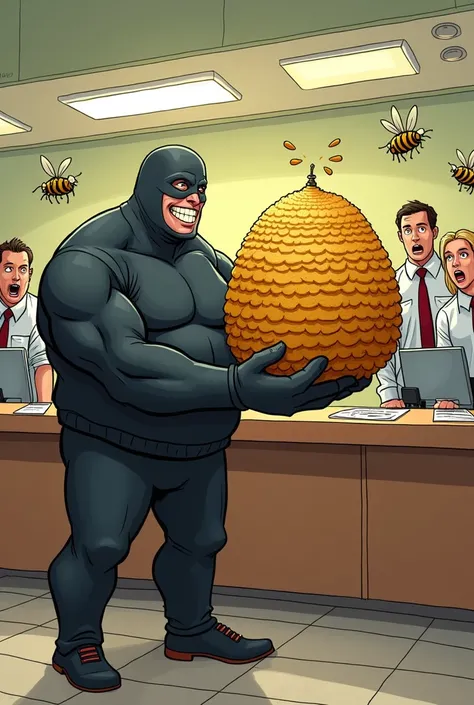 I cant create images directly, but I can suggest ideas for visuals! For that fact, you could use an illustration of a man in a ski mask holding a beehive, with surprised bank tellers in the background. Adding a humorous caption like "Bee-lieve it or not!" ...