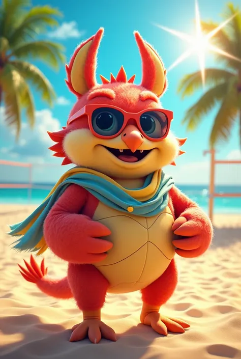 An animal-like mascot related to beach volleyball 