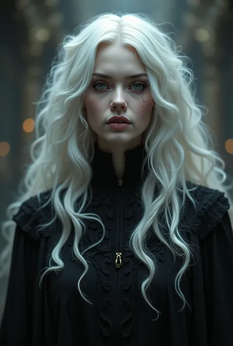 Dark queen with perfect face ,long white hair,beautiful,masterpiece