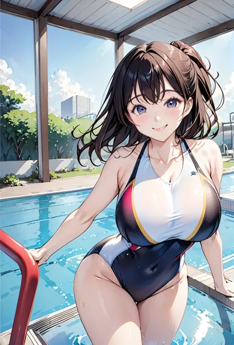 Gym Pool、thin、cute、One Woman、smile、(Competitive Swimsuit)、Large Breasts、