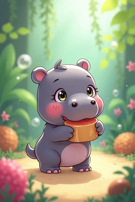 Baby hippo biting anime style