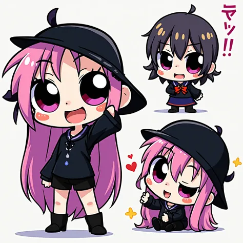 Do the same as in the image, but in a chibi version with different poses and faces.