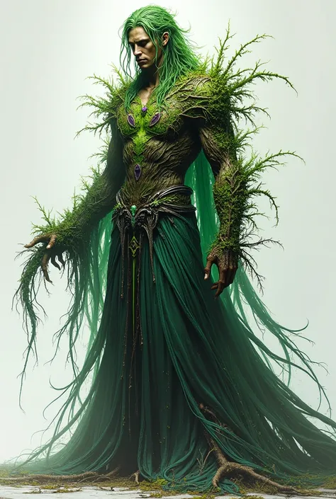 Create a mobile legends hero that can give life and can take them. He is male. His color scheme is lights green and dark purple and he wears a robe with live plants and dead plants