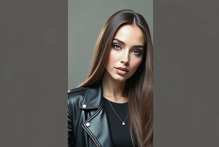 a beautiful detailed portrait of ana de armas, tight black skirt, perfect makeup, long smooth straight brown hair ponytail, high quality, photorealistic, 8k, luxurious, elegant, sophisticated, confident, studio lighting, cinematic, glowing skin, piercing g...