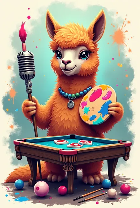 Colorful logo, brush and palette, alpaca, biliard, uno, microphone