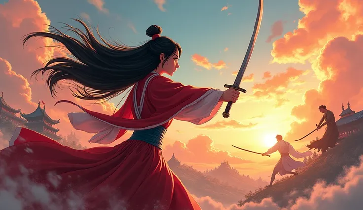 Mulan is fighting. Anime wallpaper Style 