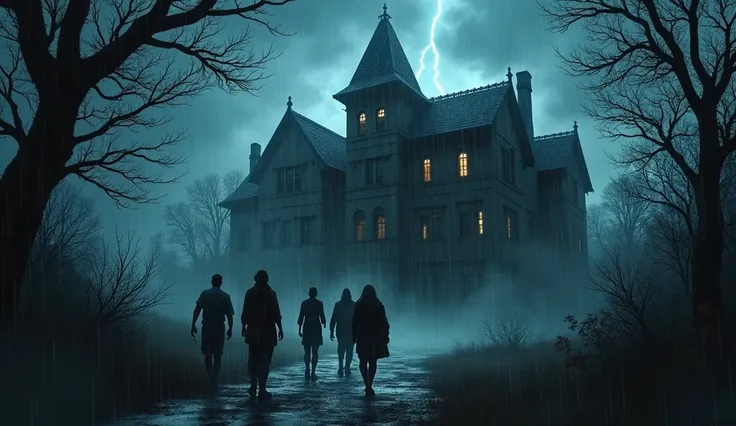 One dark, stormy night, a group of brave villagers decided to confront the dangers lurking within the mansion