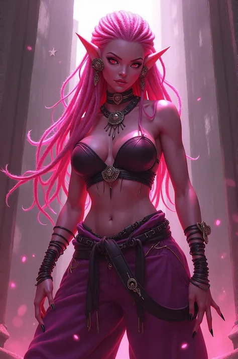 Jigene is a Majin and the most powerful Goddess of Destruction in the multiverse., Jigene acquired a natural divine beauty, and divine sculpted body. Jigene has shiny pink hair, same as your skin color in dreadlocks. wears a wide necklace that covers her s...