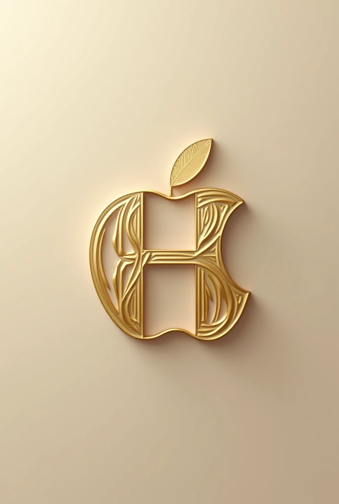 A logo with the letter H and an apple (elegant style and fine lines) in golden color