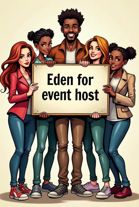 Comics People is holding a sign that says "eden for event host" (text in English