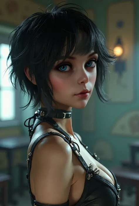 masterpiece,top quality,awesome,highly detailed CG Unity 8k wallpaper,(film lighting:1.3),watching viewer,smile,short hair, (long black hair, blue eyes:1.2),sparkling eyes,cute face,kawaii,medium chest,delicate hair,disheveled hair,floating hair,glossy hai...