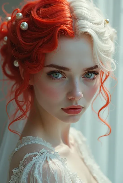 A woman with red and white hair