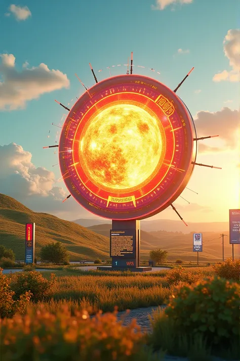 I want an image of a round signage farm about the heat, temperature and light 