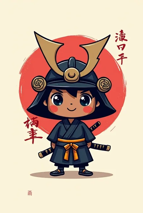 I want a logo for a tic tock vlog about getting started with the Japanese language with a dark-skinned chibi man character dressed as a samurai
