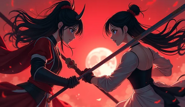 Disneys mulan versus rem from re: Zero. Im Red & Black Anime Style