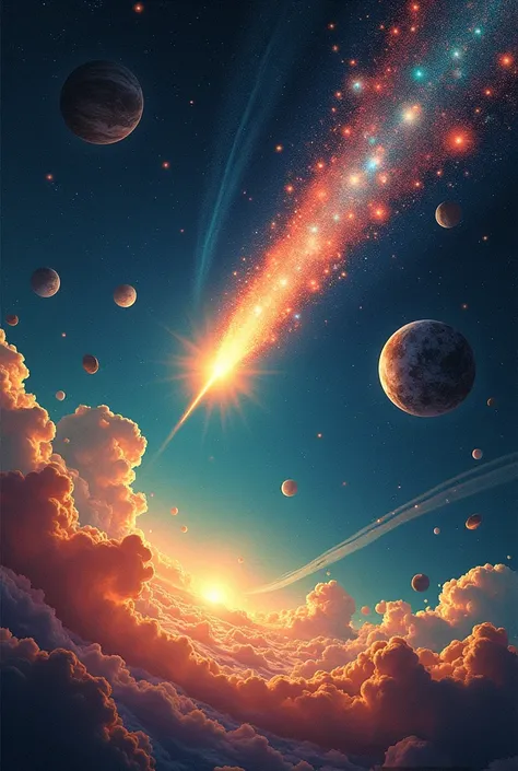 A poster based on astronomy and space which is aesthetic and welcoming and very retro . Let there be stars comets and any other things that best depicts space in it