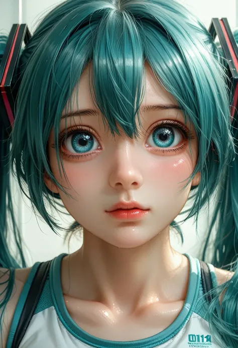 (masterpiece), (best quality), highly detailed, HDR, 1girl, solo focus, skindentation,Sports Bra，shorts，Pantyhose， perfect face, puffy face, beautiful face, big eyes, puffy eyes, perfect eyes, eyelash，Hatsune Miku，Very detailed face，