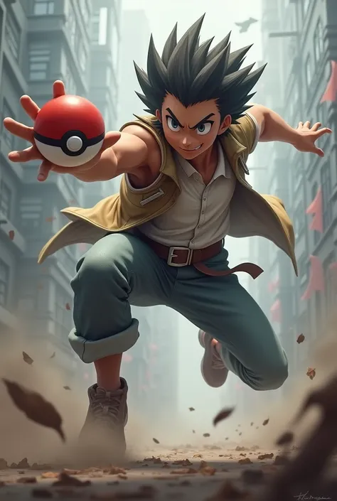 Dynamic pose holing out pokeball to camera