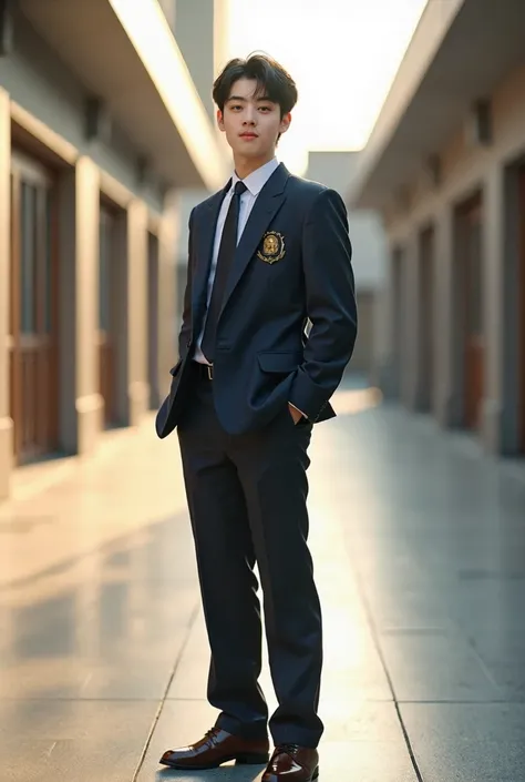 [1 man, extrovert in korean school uniform, beautiful.