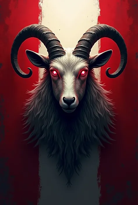 Create a logo that says LIVE STARTING with the Peruvian flag in the background with two goats on each side with red eyes 