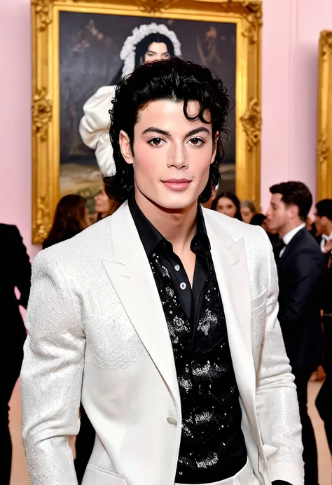 Mistura de Michael Jackson com Shawn Mendes ,A handsome man with beautiful gray eyes, Beautiful hairstyle, at a dior fashion show with the dior painting behind, in a good pose for the paparazzi to take pictures of him 