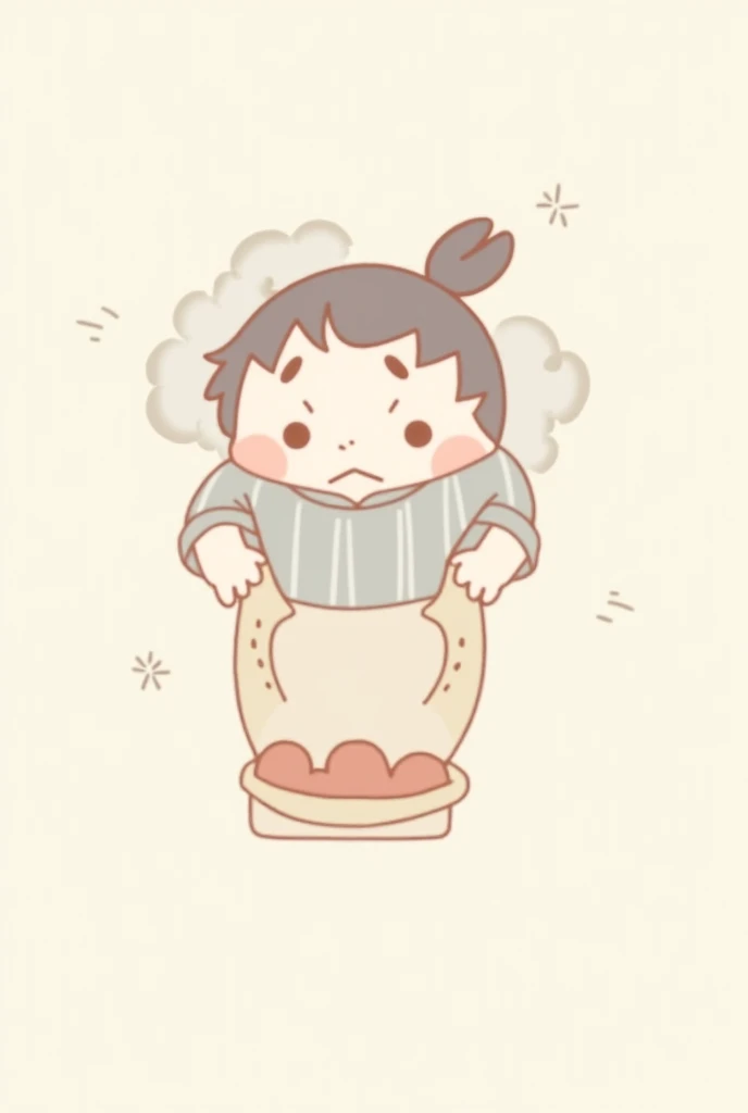 Simple logo of a chibi anime chef with tied hair cooking, profile, face of concentration