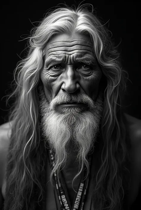 incredible portrait of an old native Indian with long hair, wearing a coca, high contrast