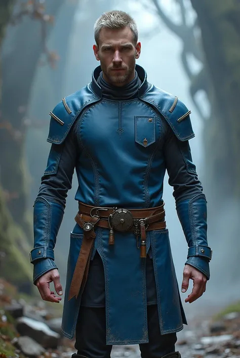 concept art, reference, Leather armor, Fantasy, Lightweight clothing, blue shades, cloak, pricked leather, men&#39;s clothing, Open hands
