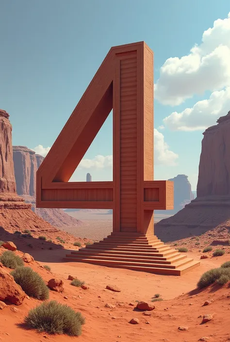 The number 4 appears as an optical illusion using Penrose stairs, Monument Valley