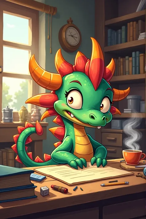 A dragon cartoon character working hard on something