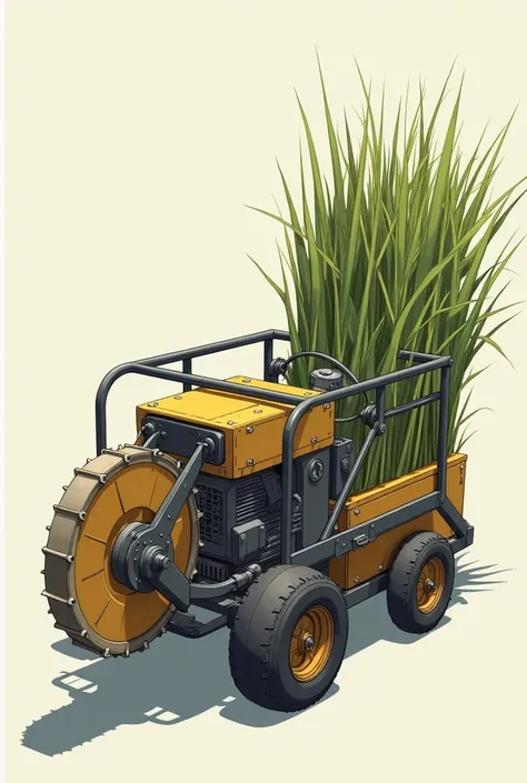 Make a picture of a new machine for cutting sugarcane, I have in mind to make a type of cart where an electric saw comes out perpendicular to the direction of the cart., circular or with rotary blades I want it to be between small