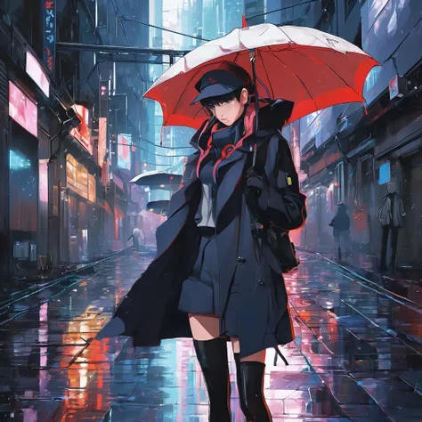 (((Darling in the franxx style))), dark cyberpunk art, rain, alley, highly detailed, hopeless, masterpiece