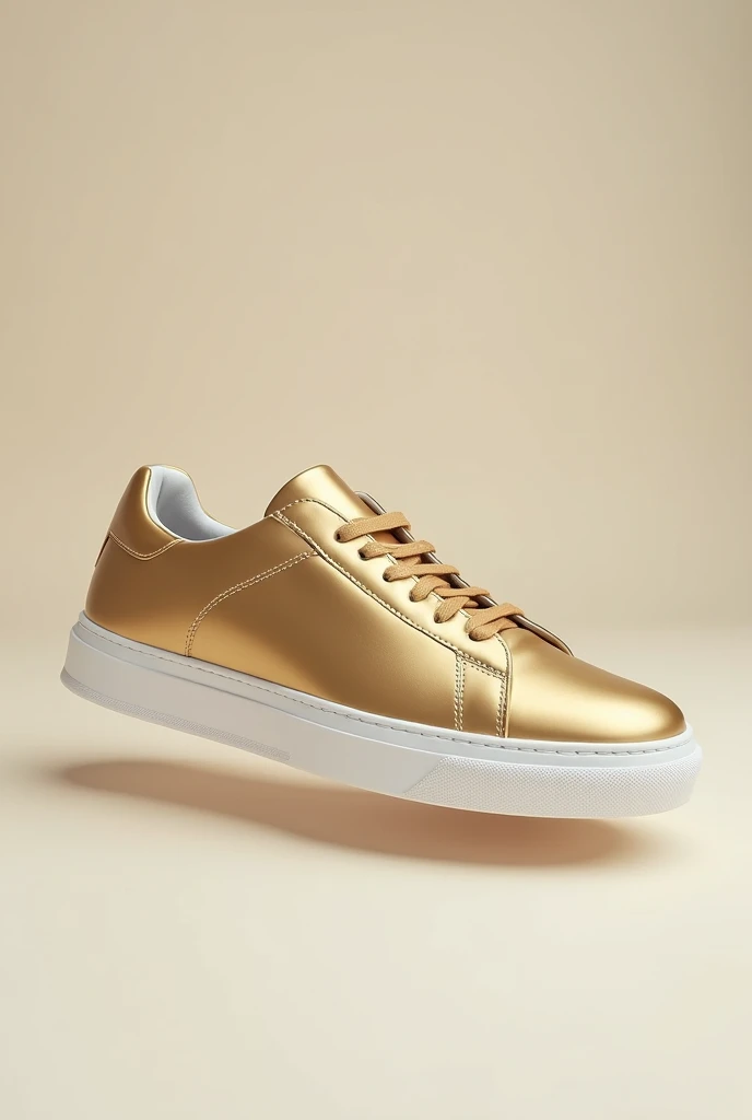 I need a tennis shoe that is gold with a white sole that is minimalist.
