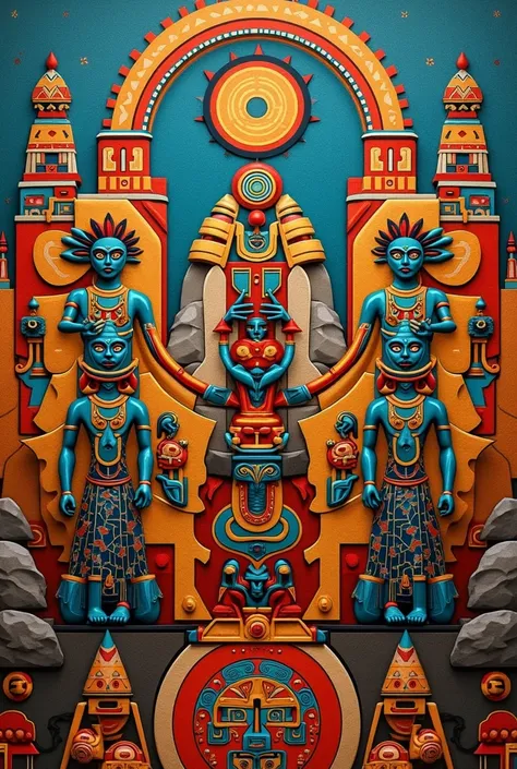 Artwork from the Tiwanaku culture in the style of the painter Mamani Mamani 