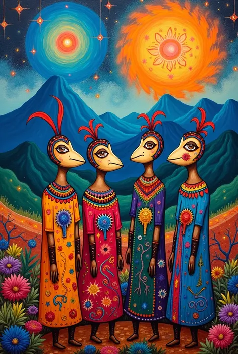 Bolivian artwork in the style of the painter Mamani Mamani 