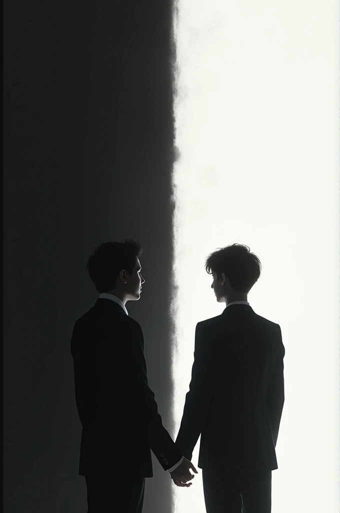 

- Opposite funds: black on one side and white on the other.
- Two human silhouettes with their backs turned, one in front of a black background and the other in front of a white background.
- Between the two silhouettes, a blurred grey line symbolizing t...