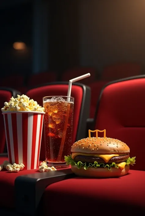 popcorn combo, a soda and a McDonald&#39;s hamburger