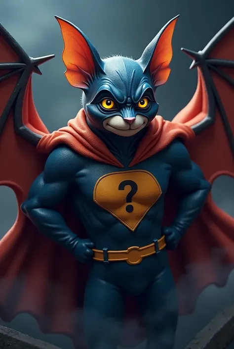 Bat dressed as a hero with a question mark