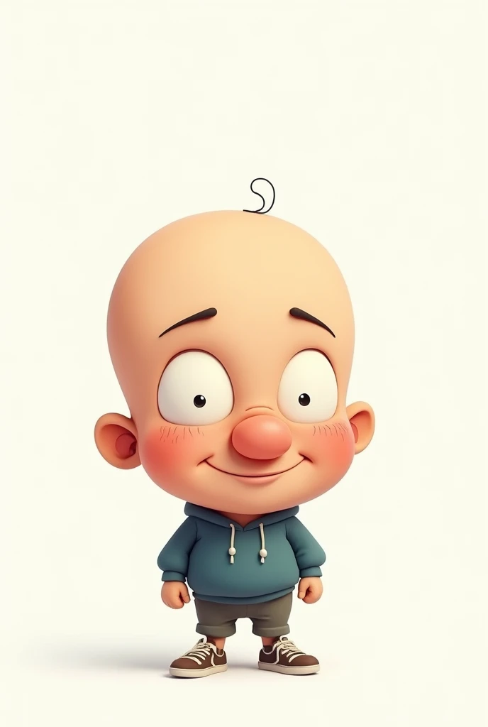 Create cartoon bald man, standing with a white background behind