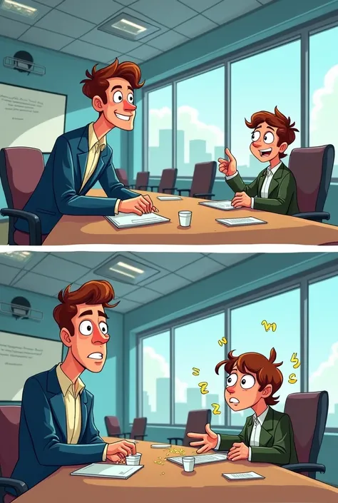 Cartoon image where one person arrives early to a meeting and another where a person arrives late to the same company meeting